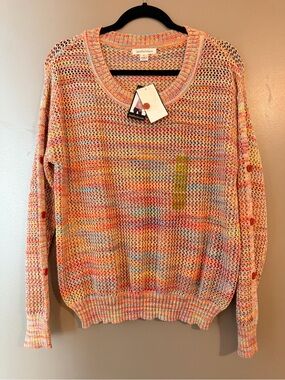 JohnPaulRichard Multicolor Open-Knit Crewneck Sweater - Pink Orange Blue Mix